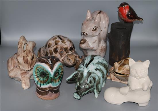 Eight items of David Sharpe for Rye pottery money boxes including pig, tortoise, squirrel and frog